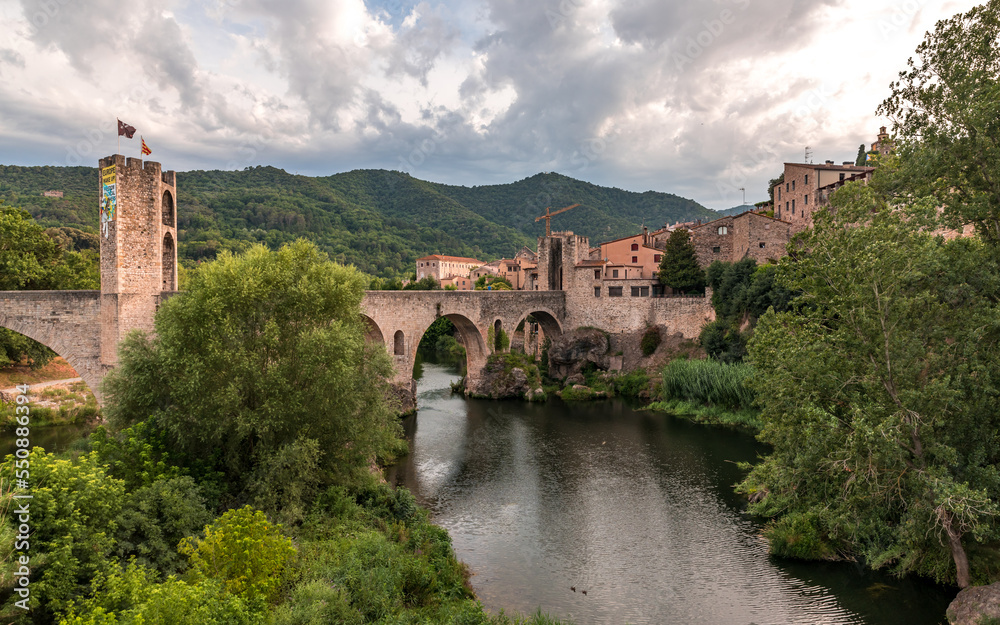 Besalu, the medieval town and the old bridge in Catalonia Spain
