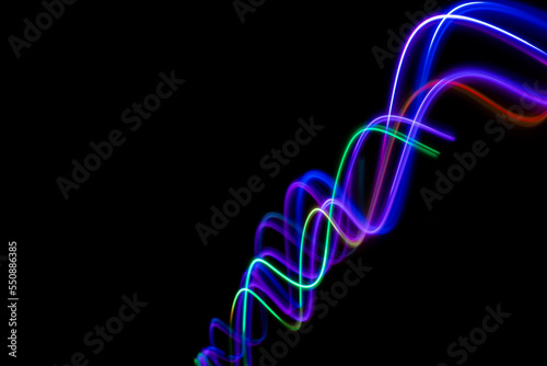Neon design elements light glow and flash technology abstract background. Fractal lights moving fast. Speed concept. High quality photo