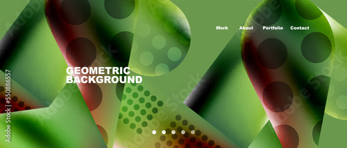 Glassmorphism landing page background template. Colorful glass shapes with metallic effect abstract composition for wallpaper, banner, background