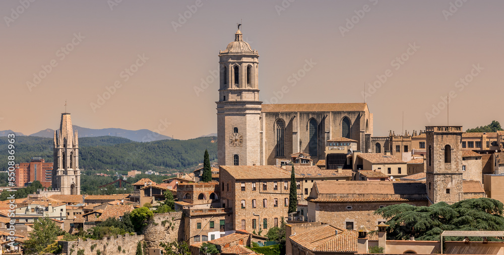 Girona town and the cathedral, beautiful medieval city in Catalonia Spain