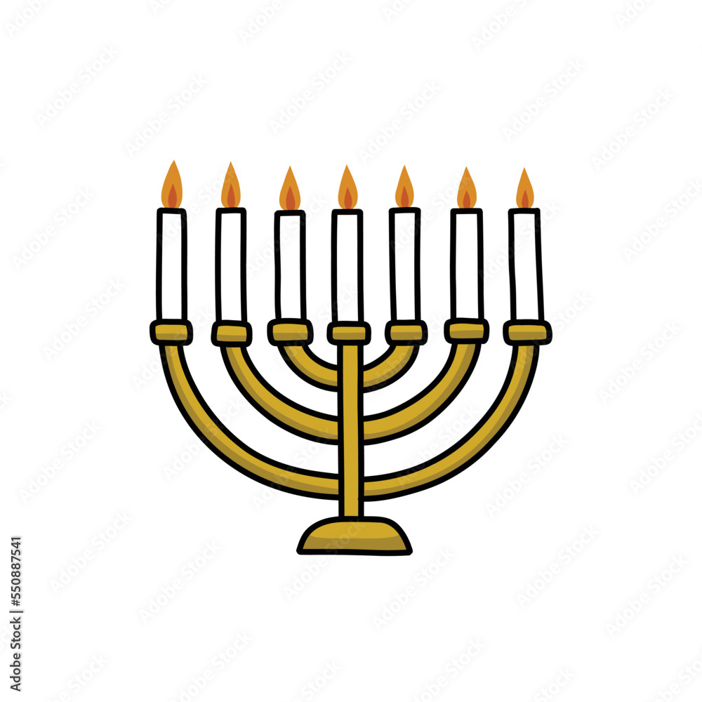 menorah doodle icon, vector color line illustration