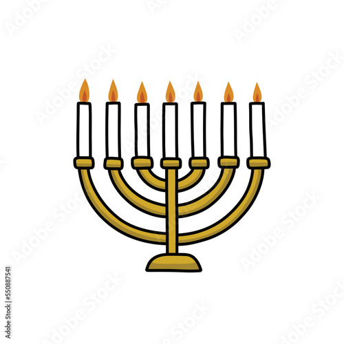 menorah doodle icon, vector color line illustration