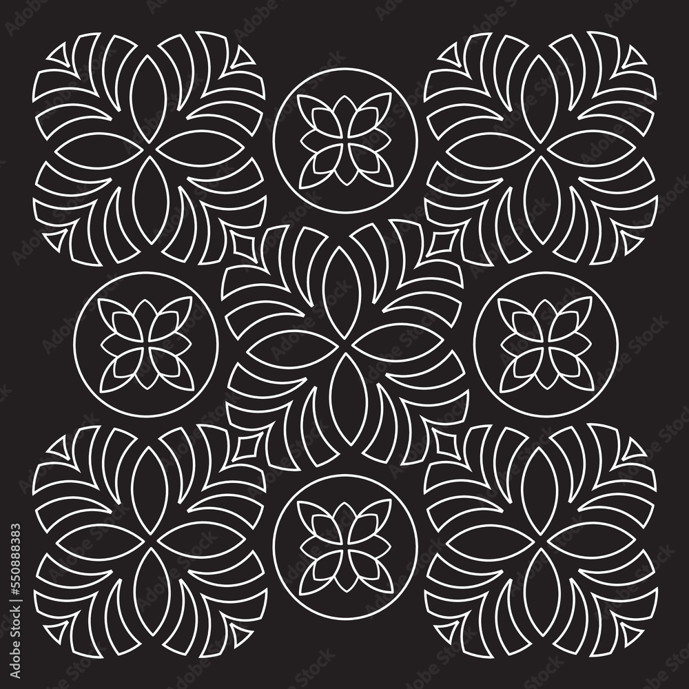 Fototapeta premium Motif Fleur Rose Cercle Symbole oriental -Symétrie - Énergie Noir et Blanc