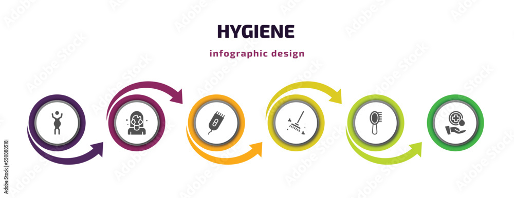 hygiene infographic element with filled icons and 6 step or option. hygiene icons such as body shaming, face washer, electric razor, dust cleaning, primp, sanitary vector. can be used for banner, hygiene infographic element with filled icons and 6 step or option. hygiene icons such as body shaming, face washer, electric razor, dust cleaning, primp, sanitary vector. can be used for banner,
