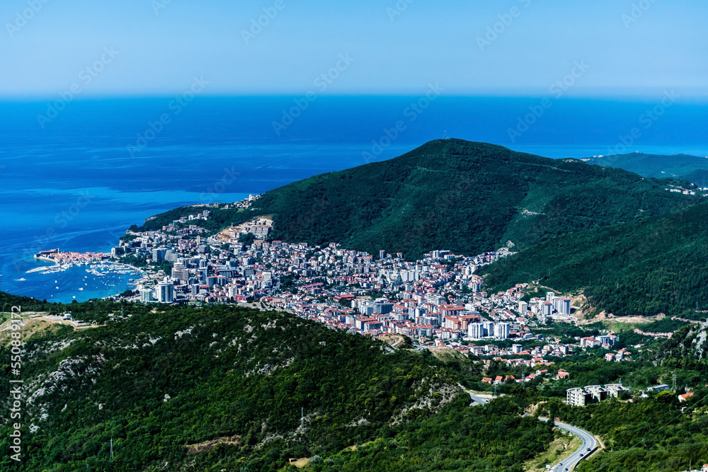 Landscape of the Kotor bay, Montenegro. View of the Boka Bay and the Kotor city.