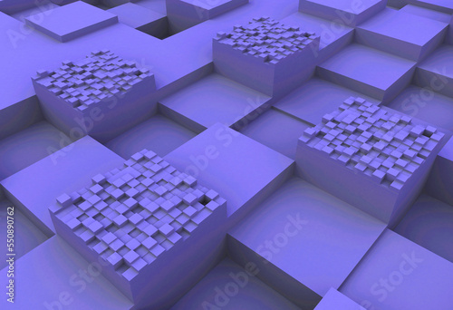 Cubes of irregular heights rendered with 3d animation, cube surface blue