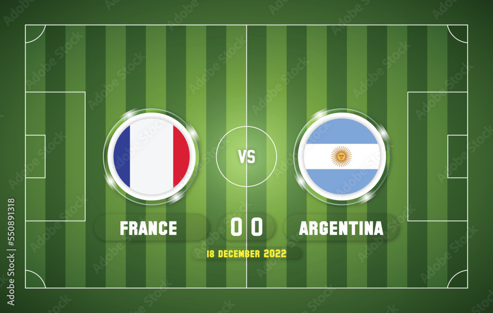 France vs Argentina 2022 football match with scoreboard and stadium background Stock Vector