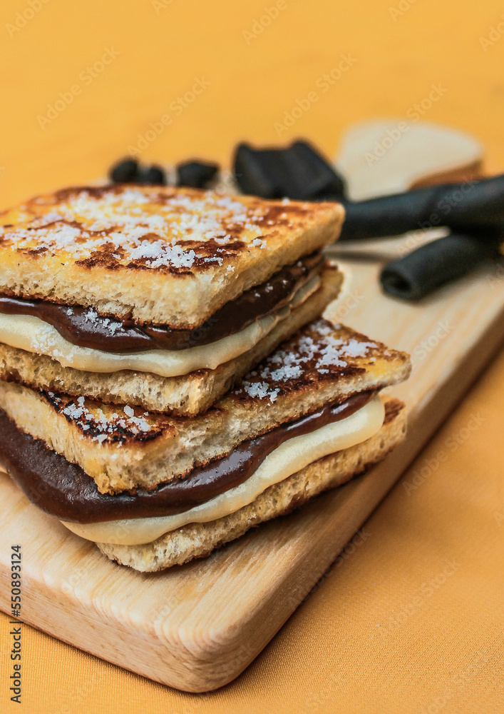 Sandwiches with milk and chocolate cream Sandwiches with milk and chocolate cream