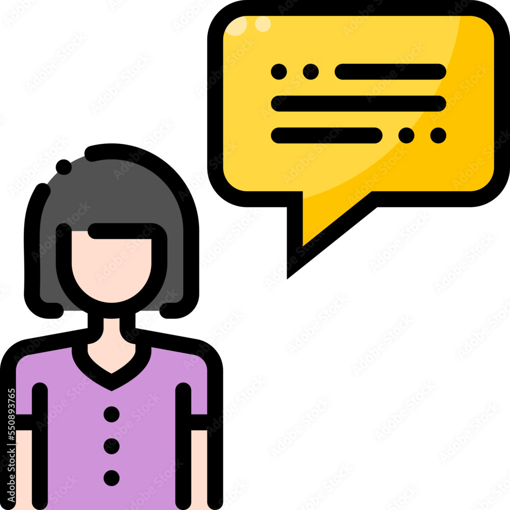 Talk Speech Speak Female Woman Girl Person User Avatar Profile filled color line icon Talk Speech Speak Female Woman Girl Person User Avatar Profile filled color line icon