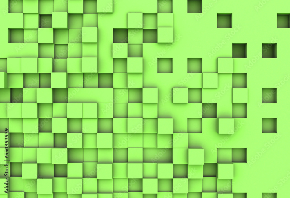 Cubes of irregular heights rendered with 3d animation, cube surface green Cubes of irregular heights rendered with 3d animation, cube surface green