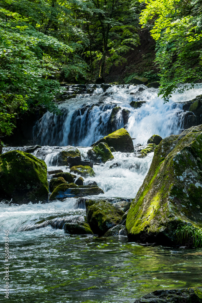 Scenery of Tateshina Otaki Waterfalls in summer surrounded by silence at Nagano,Japan. Scenery of Tateshina Otaki Waterfalls in summer surrounded by silence at Nagano,Japan.