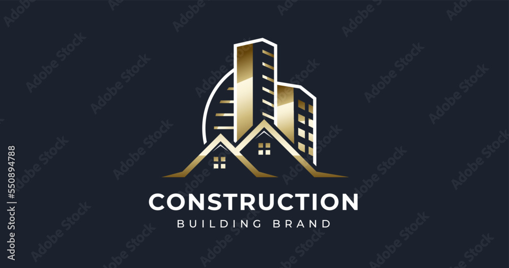 Obraz premium Luxury real estate house building construction line style logo icon symbol design template