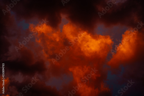 Orange sunset clouds. Background. Texture. High quality photo