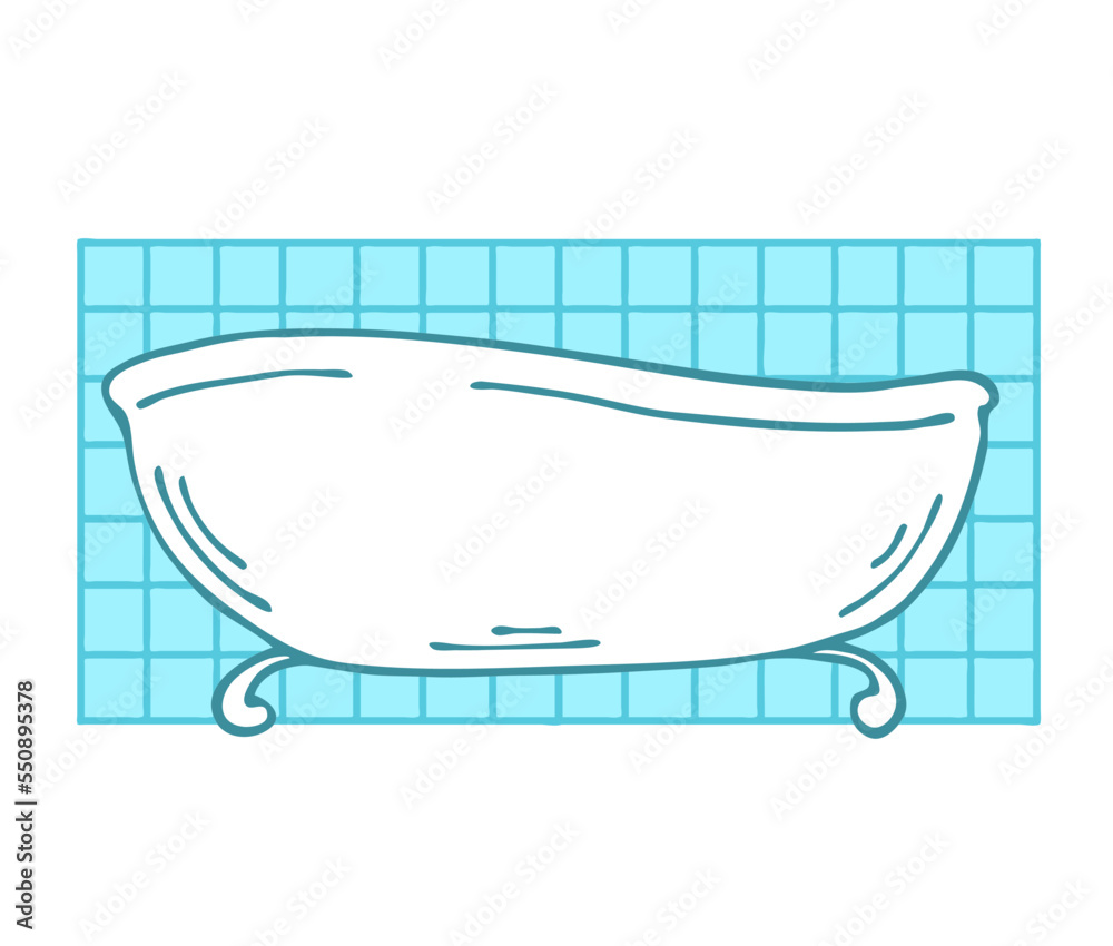 Sketch bath on a white background. Bathroom for hygiene, health relaxation. Vector isolated illustration. Hand drawn outline Sketch bath on a white background. Bathroom for hygiene, health relaxation. Vector isolated illustration. Hand drawn outline