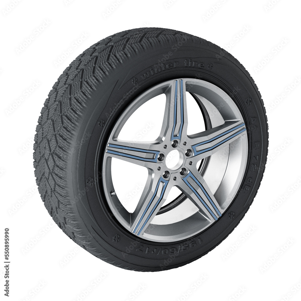 Winter tyre on transparent background