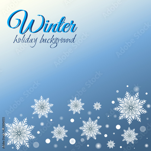 Snowflakes and glowing dots winter background. Celebrations greeting card. Vector illustration