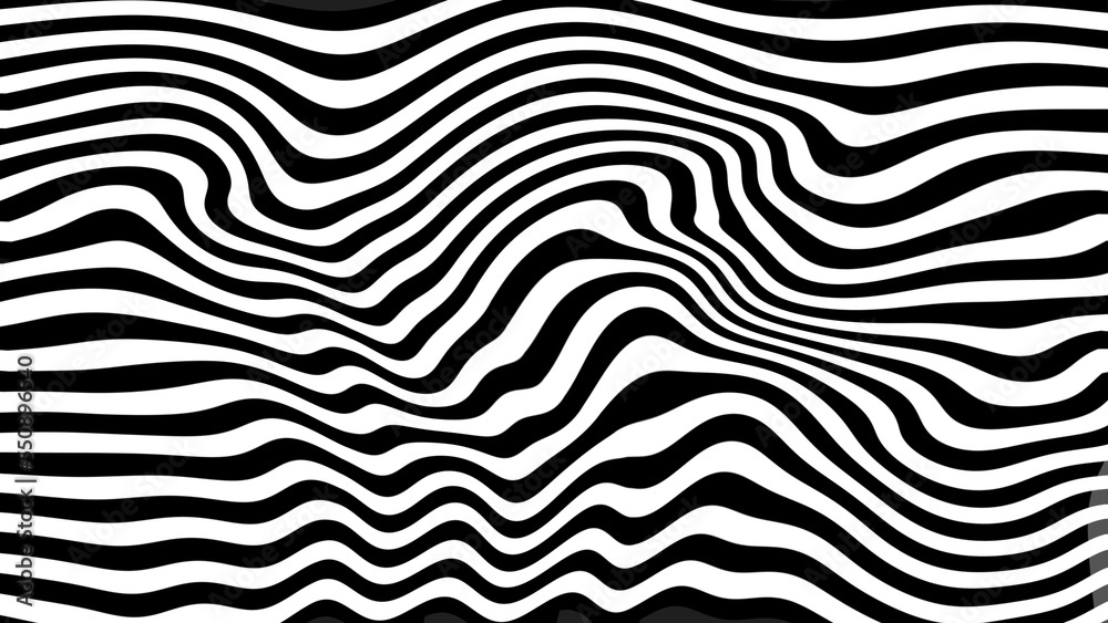 Zebra skin topographic backgrounds and textures with abstract art creations, random black and white waves line background