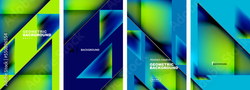 Set of abstract backgrounds - overlapping triangles with fluid gradients design. Collection of covers, templates, flyers, placards, brochures, banners