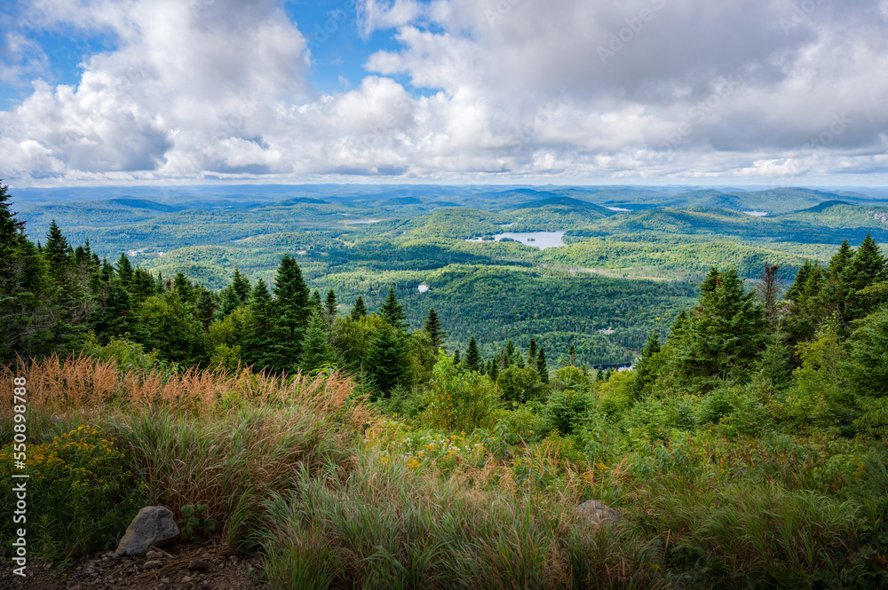 Wonderful view over the valley and its lush foliage, from mount Kaaikop, Laurentides, QC, Canada