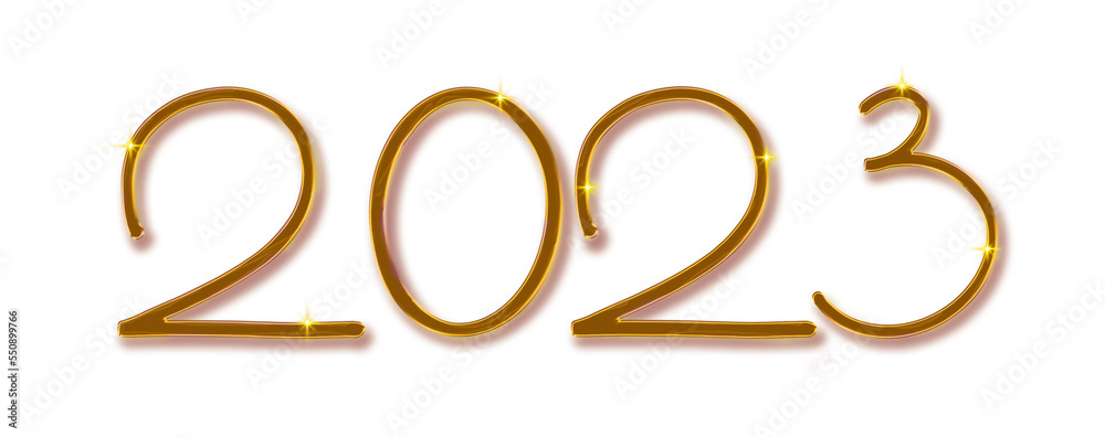 Happy new year with numbers 2023 and gold glitter on white background. Happy new year with numbers 2023 and gold glitter on white background.