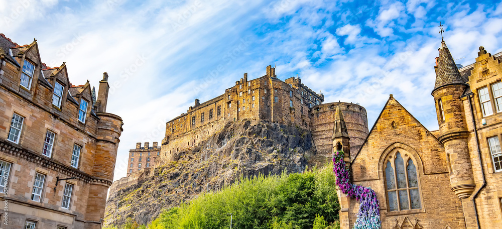 Scenic view of Edinburgh Castle and old town, Scotland