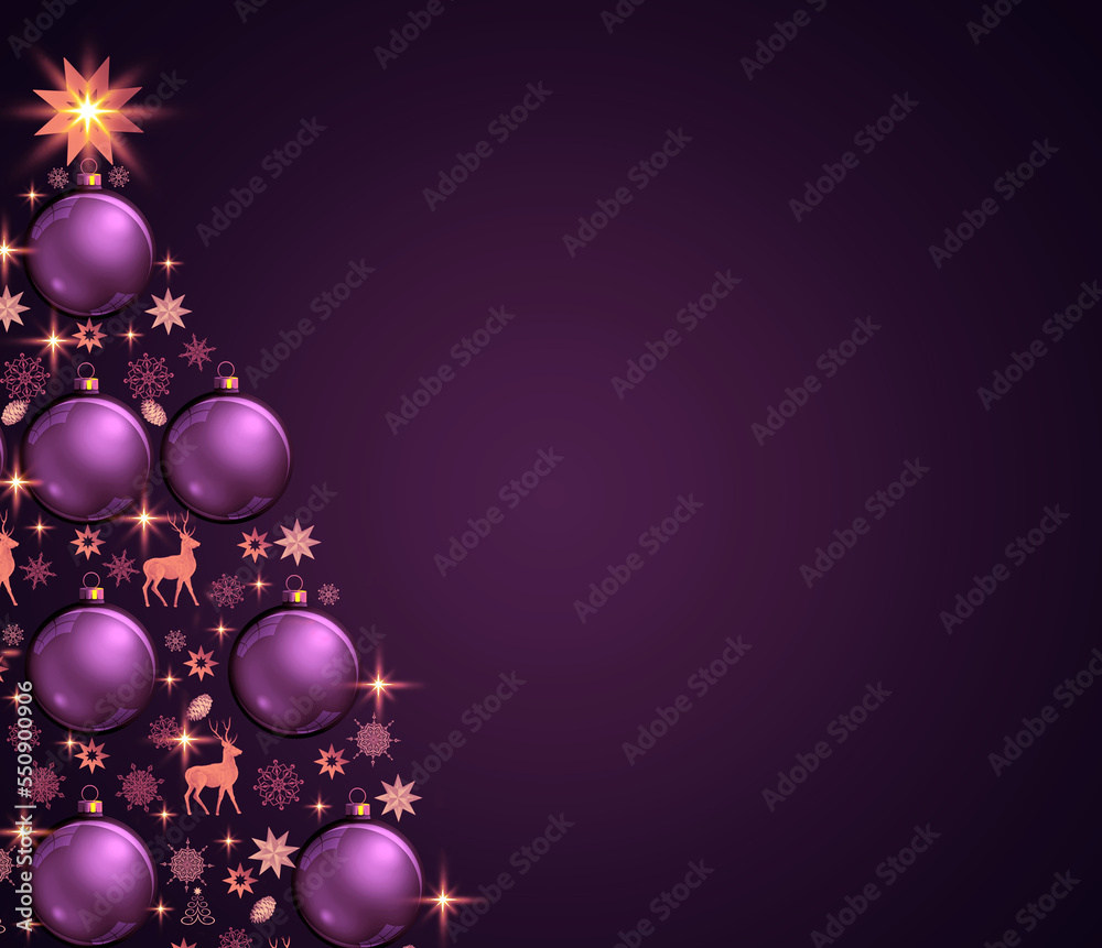 Christmas tree with balls isolated on purple background. Christmas tree with balls isolated on purple background.