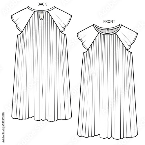 WOVEN PERMA PLEAT CHIFFION DRESS FOR KIDS AND TEEN GIRLS IN EDITABLE VECTOR