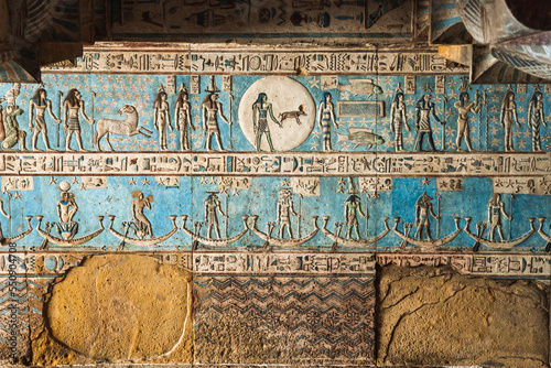 Fragment of aged oriental ornamental wall in ancient temple