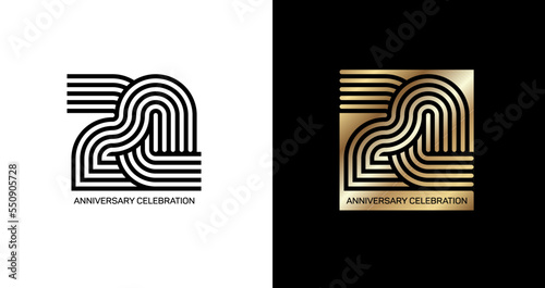 Jubilee 20. Gold and black numbers. Poster template for 20th anniversary party celebration. Vector illustration.