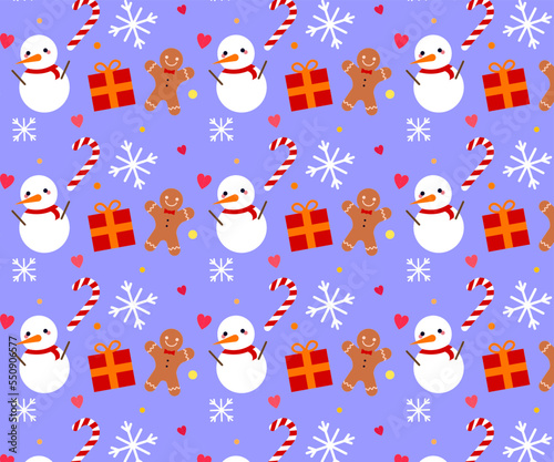 2023 Christmas/New year seamless violet pattern with cute winter cozy elements on a dark background, cartoon style.Vector illustration, flat.