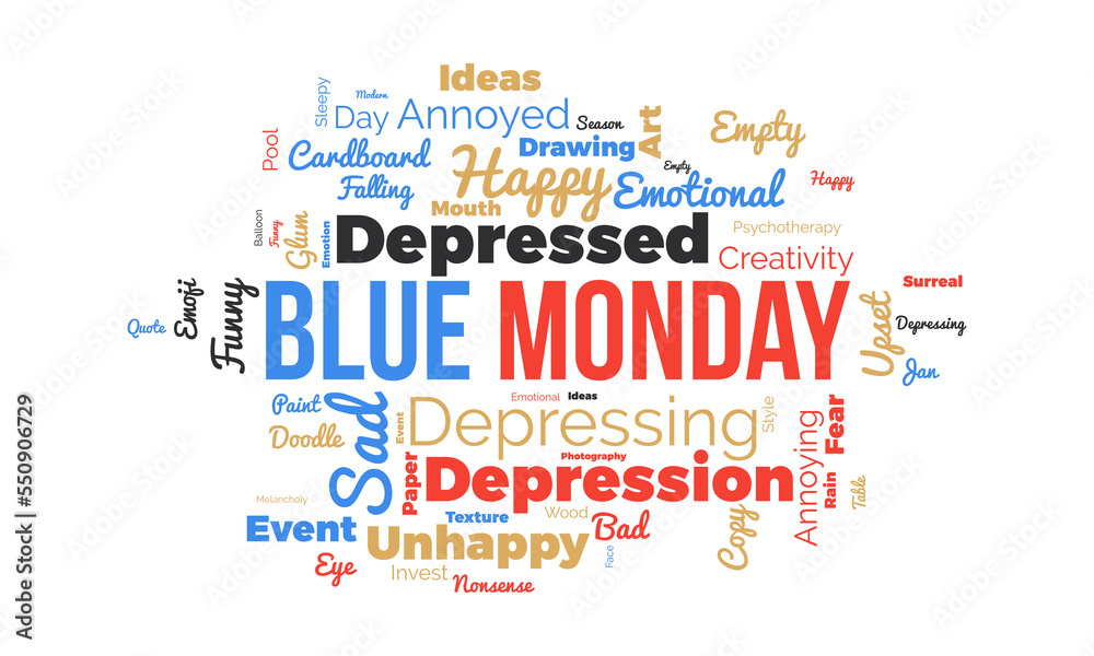 Fototapeta premium Blue Monday word cloud background. Mental Health awareness Vector illustration design concept.