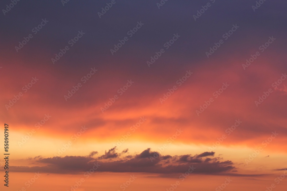 Colourful cloudy twilight beautiful sky cityscape sunset and morning sunrise. Dramatic evening night early morning view. Panoramic nature background concept. Copy space for text. World environment day