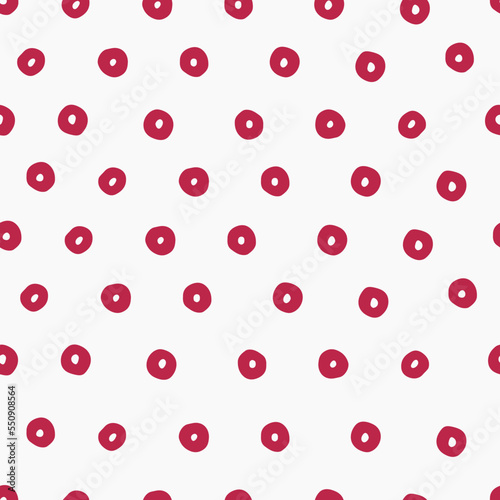 Seamless pattern. Hand drawn rings decorated with patterns in Color of The Year, Viva Magenta in Scandinavian style, holidays concept. For wrapping paper, other design projects