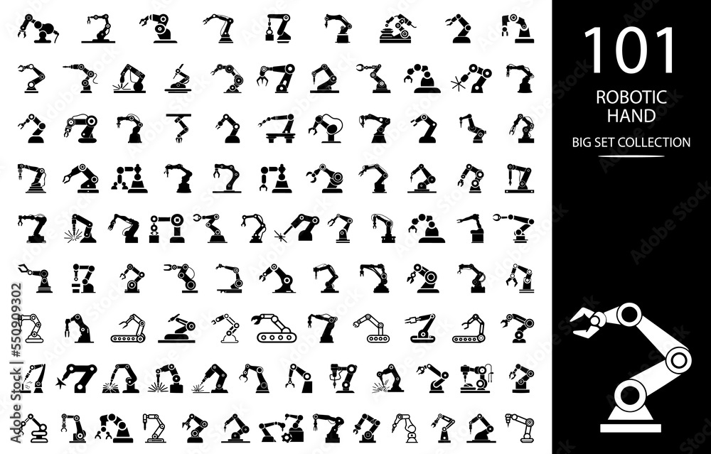 Robotic hand manipulator silhouette symbol icon. Robot limb logo. Robot arm. automation, robot, CNC shape logo.