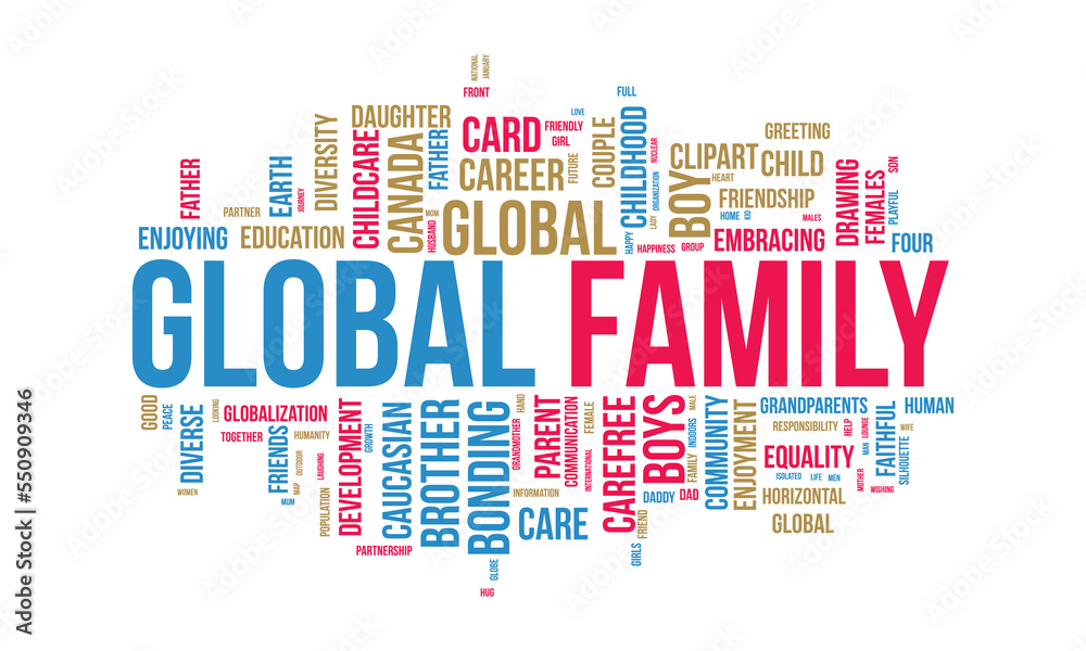 Fototapeta premium Global Family word cloud background. Relationship awareness Vector illustration design concept.