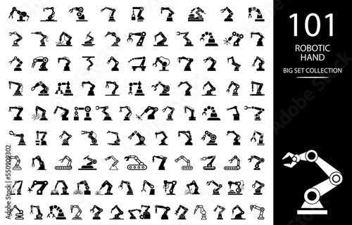 Robotic hand manipulator silhouette symbol icon. Robot limb logo. Robot arm. automation, robot, CNC shape logo.