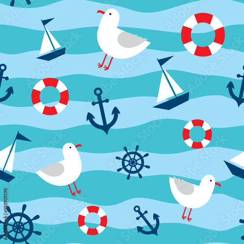 Nautical pattern on a striped background