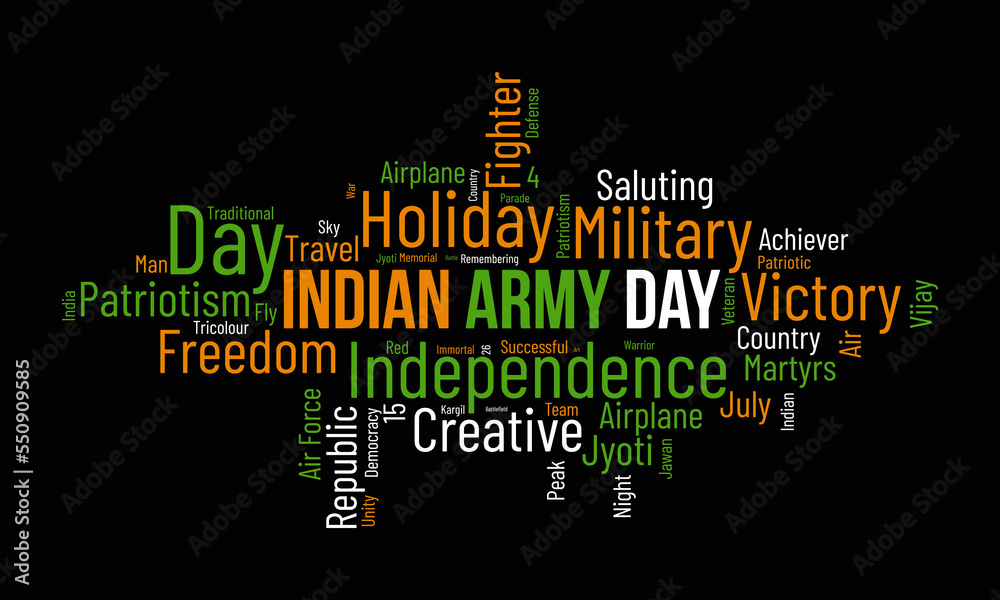 Indian Army Day word cloud background. Military awareness Vector illustration design concept. Indian Army Day word cloud background. Military awareness Vector illustration design concept.