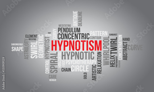Hypnotism word cloud background. Mental Health awareness Vector illustration design concept.