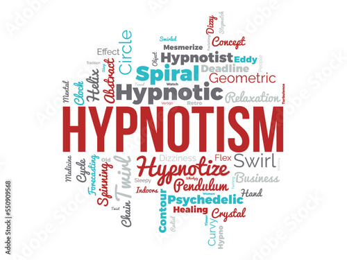 Hypnotism word cloud background. Mental Health awareness Vector illustration design concept.
