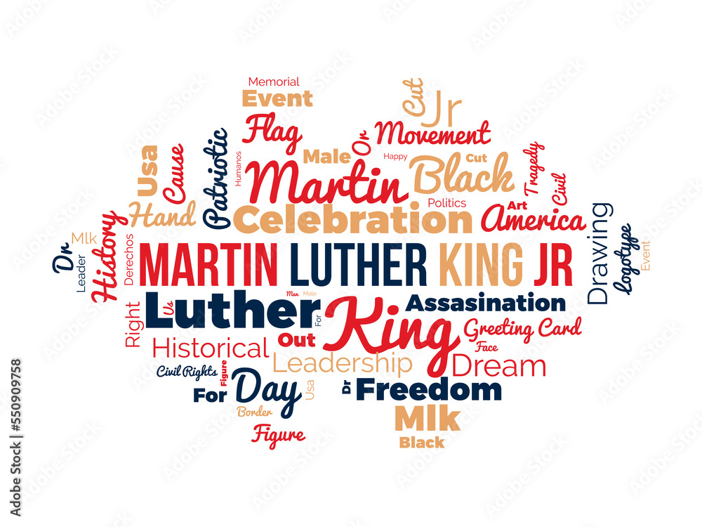 Martin Luther King Jr. word cloud background. Federal awareness Vector illustration design concept.