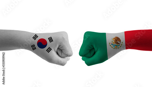Mexico VS south korea hand flag Man hands patterned football world cup