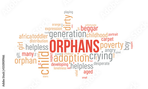 Orphans word cloud background. Civic awareness Vector illustration design concept.