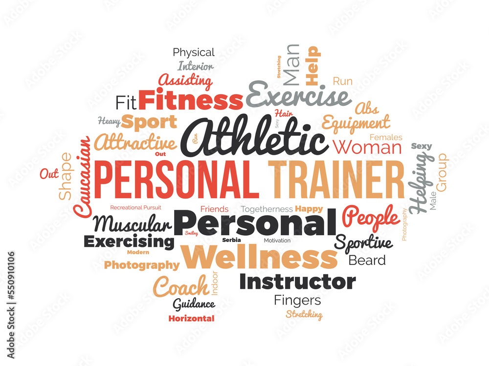 Fototapeta premium Personal Trainer word cloud background. Sports Health awareness Vector illustration design concept.