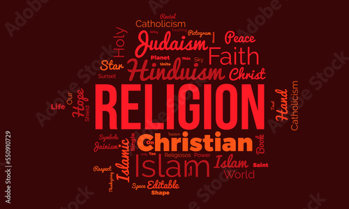 Religion word cloud background. Religious awareness Vector illustration design concept.