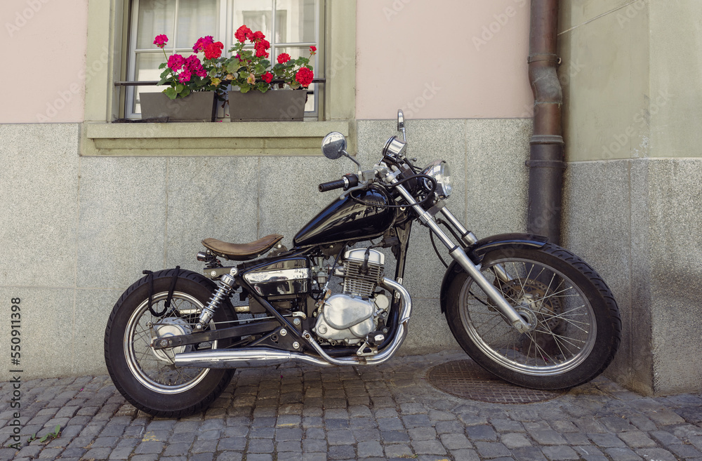 beautiful retro motorcycle close-up