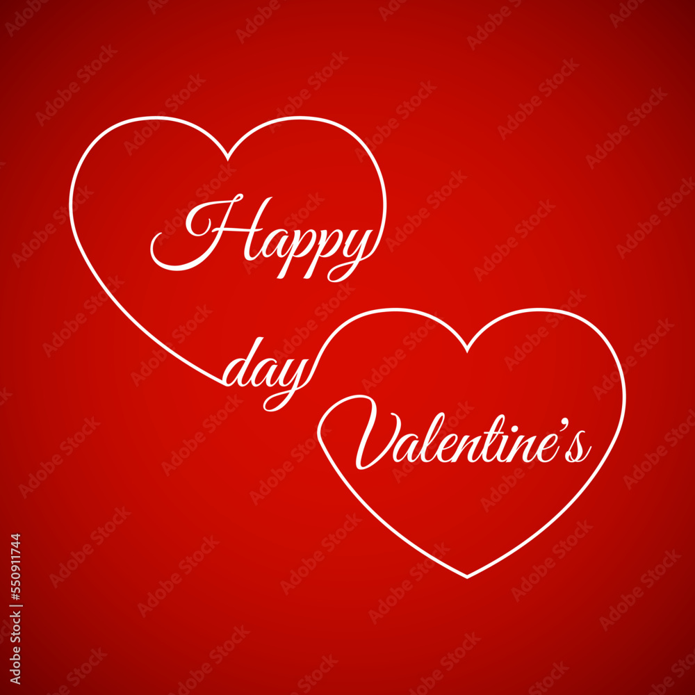 Valentine's Day card. Valentine's Day poster, background. Outline two hearts and the words Happy Valentine's Day. Vector illustration