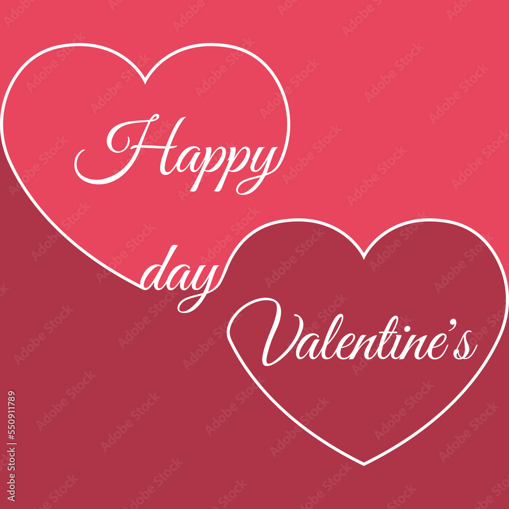 Valentine's day background. Valentine's Day template, poster, banner, invitation, greeting card . Outline two hearts and the words Happy Valentine's Day. Vector illustration