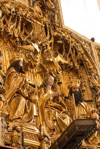 Gdansk, Poland, May 15, 2022: Interior of St. Mary's Basilica in Gdansk.. Main altar: Coronation of the Blessed Virgin Mary.
