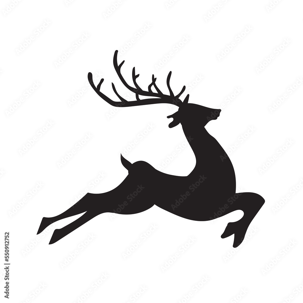 Black silhouette of Dear head with big antlers. Vector illustration.